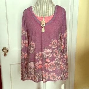 NWT One World Purple Bohemian Flowered Top